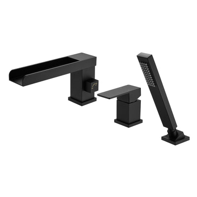 SUMERAIN 3 gaten zwarte waterval Romeinse badkraan, dekmontage badvuller met handdouche