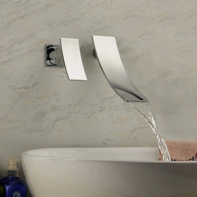 sumerain Waterfall Bathroom Faucet Wall Mount Faucet for Bathroom Sink, Single Left-Handed Handle Chrome