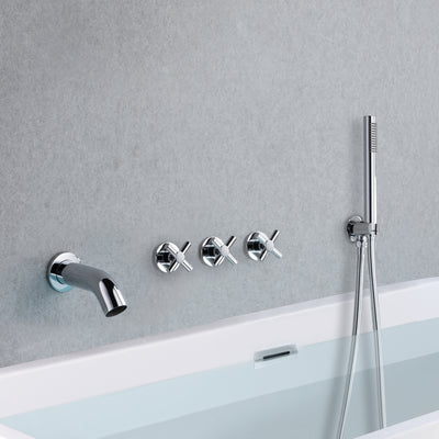 Wandmontage badvuller waterval badkraan met handdouche, chroom afwerking