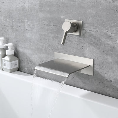 Sumerain waterval wandmontage badvuller geborsteld nikkel met ventiel enkele hendel messing hoge doorstroomsnelheid, S2140NW