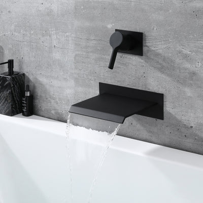 Sumerain waterval wandmontage badvuller mat zwart met ventiel enkele hendel messing hoge doorstroomsnelheid, S2140DW
