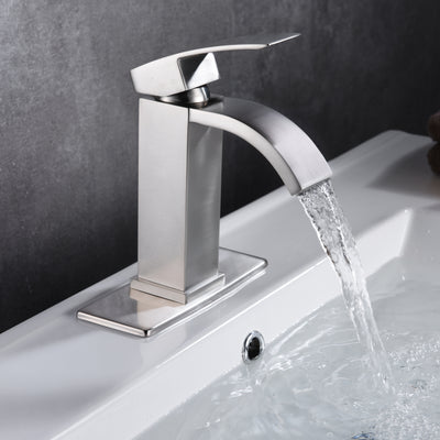 Badkamerkraan Waterval, Geborsteld Nikkel Waskomkraan met 4 Inch Roset