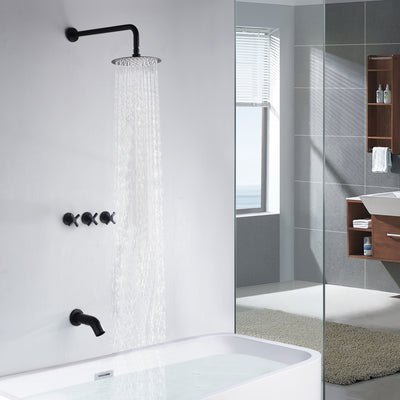 3-greeps bad-douchekraan, mat zwart bad- en douche afwerkset met ventiel, SUMERAIN