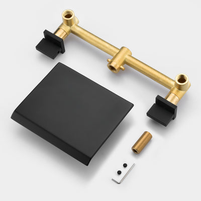 Two Handles High Flow Rate Matte Black Wall Mount Waterfall Tub Filler