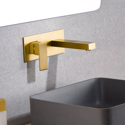 sumerain Wall Mount Bathroom Sink Faucet Brushed Gold and Rough in Valve Included, Left-Handed Single Handle