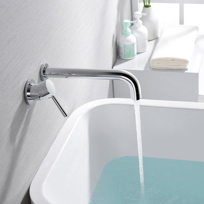 sumerain Wall Mount Tub Faucet Chrome Tub Filler Long Spout Wall Bathtub Faucet, Single Left-Handed Handle