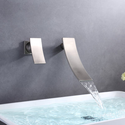 sumerain geborsteld nikkel waterval badkamerkraan wandmontage wastafelkraan, linkerhandig ontwerp  