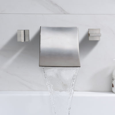 Wandgemonteerde badvuller, geborsteld nikkel waterval badkraan, hoge doorstroming  