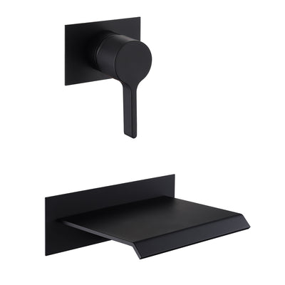 Sumerain waterval wandmontage badvuller mat zwart met ventiel enkele hendel messing hoge doorstroomsnelheid, S2140DW