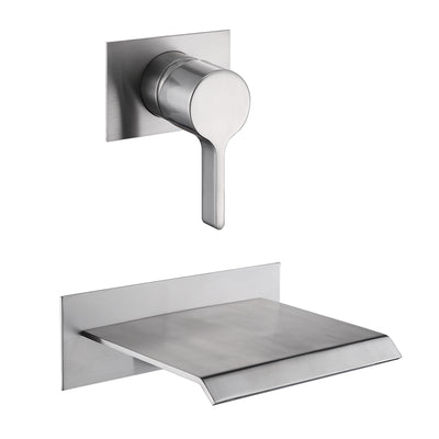 Sumerain waterval wandmontage badvuller geborsteld nikkel met ventiel enkele hendel messing hoge doorstroomsnelheid, S2140NW