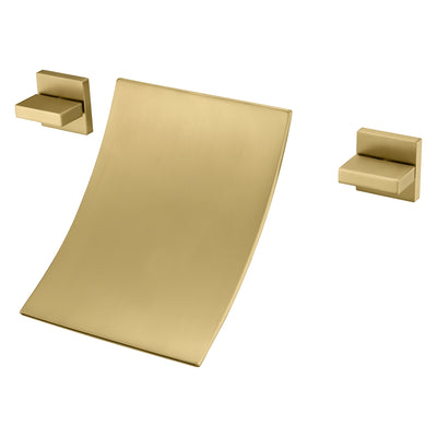 Hoge doorstroom waterval badkuipkraan wandmontage, geborstelde gouden afwerking