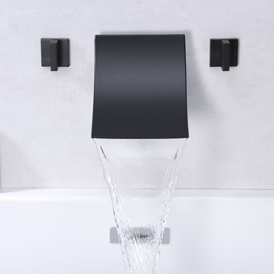 Extra hoge doorstroom wandmontage waterval badkuipvuller kraan matzwart, SUMERAIN