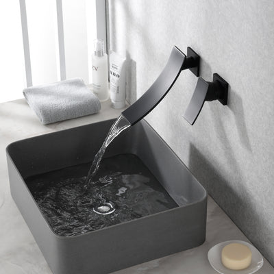 Enkele hendel matzwarte waterval wandmontage badkamerkraan met klep  