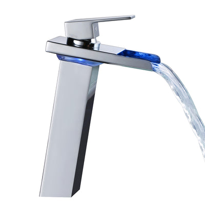 Enkelgat badkamer wastafelkraan met waterval LED kleurveranderende uitloop