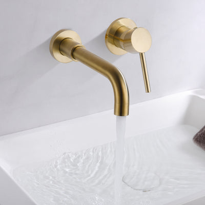 Single Handle Wall Mount Bathroom Faucet Brushed Gold with Brass Rough-in Valve