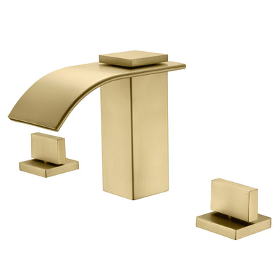 Geborsteld gouden waterval badkamerkraan 3-gats 8 inch brede verspreiding  