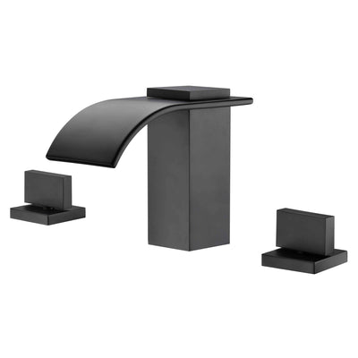 3-gats 2-hendel matzwarte brede verspreide waterval badkamerkraan 8 inch wastafelkraan  