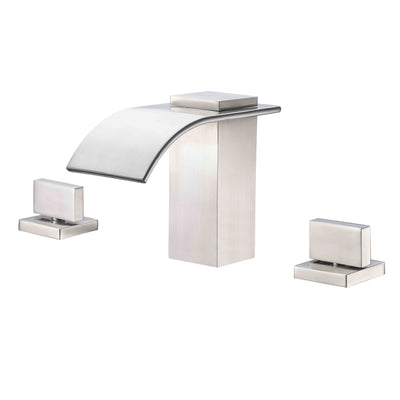 Waterval brede verspreide badkamerkraan geborsteld nikkel, 3-gats 8 inch wastafelkraan  