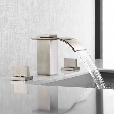 Waterval brede verspreide badkamerkraan geborsteld nikkel, 3-gats 8 inch wastafelkraan  