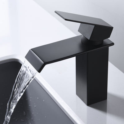 Enkelgat enkele hendel zwarte waterval badkamerkraan, modern ontwerp  
