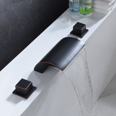 Romeinse badkraan oliegewreven brons, waterval badvuller kraan voor hoge doorstroming  