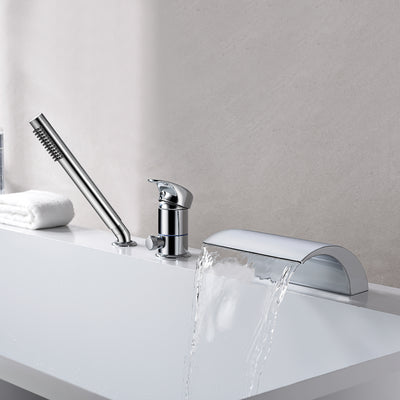 3-gats waterval Romeinse badkraan opbouw badkraan met handdouche chroom afwerking