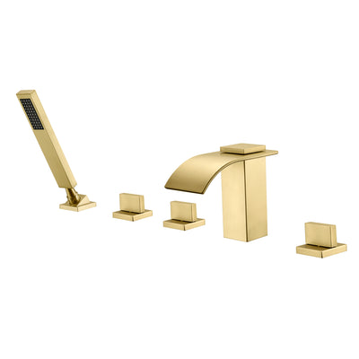 Geborsteld gouden opbouw Romeinse badkraanset, vijf gaten watervaluitloop met handdouche