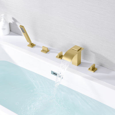 Geborsteld gouden opbouw Romeinse badkraanset, vijf gaten watervaluitloop met handdouche