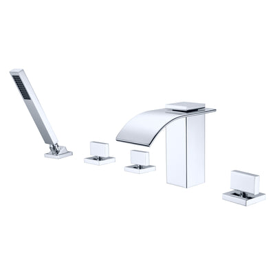 Waterval opbouw Romeins badkraan met handdouche, chroom afwerking
