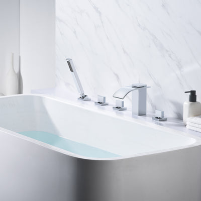 Waterval opbouw Romeins badkraan met handdouche, chroom afwerking
