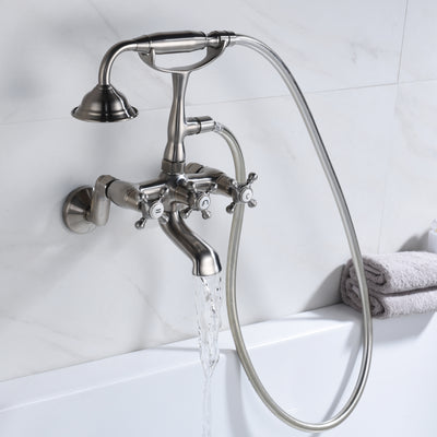 Clawfoot badkraan geborsteld nikkel, badkraan met douche  