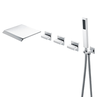 Hoge doorstroomsnelheid wandmontage waterval badkuipkraanset met handdouche, chroom afwerking