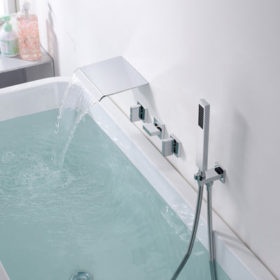 Hoge doorstroomsnelheid wandmontage waterval badkuipkraanset met handdouche, chroom afwerking