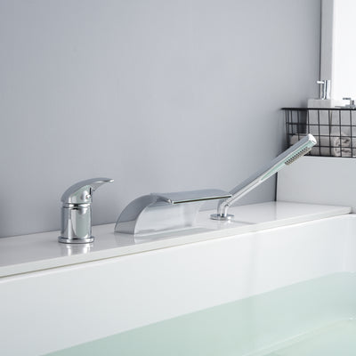Enkele hendel opbouw waterval Romeinse badkraan met handdouche, chroom afwerking
