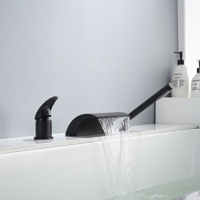 Opbouw zwarte Romeinse badkraan met handdouche, hoge doorstroming watervaluitloop met omsteller