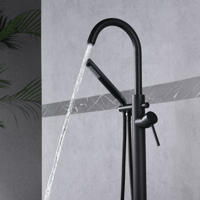 Sumerain Freestanding Bathtub Faucet Matte Black Floor Mounted Tub Filler with Handheld Shower,High Flow Rate