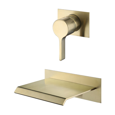 Sumerain geborsteld gouden waterval wandmontage badkuipvuller kraan met klep, hoge doorstroomsnelheid