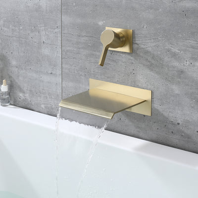 Sumerain geborsteld gouden waterval wandmontage badkuipvuller kraan met klep, hoge doorstroomsnelheid