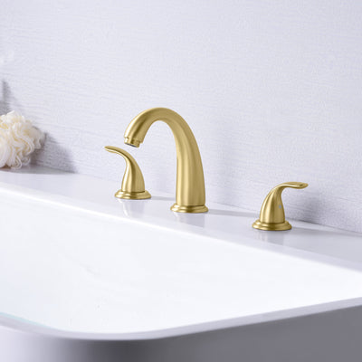 Sumerain Two Handle Brushed Gold Widespread Bathroom Faucet with Valve