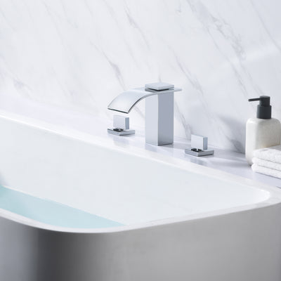 Hoogdebiet tweeknops dekmontage Romeinse badkraan met watervaluitloop, chroomafwerking