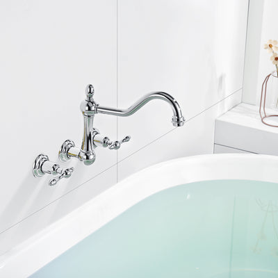 sumerain Vintage Tub Faucet Wall Mount Bathtub Faucet 3 Hole 8 Inches Center Chrome