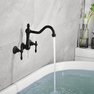 sumerain Black Tub Faucet Wall Mount Bathtub Filler Vintage Style 3 Holes 8 Inches Center