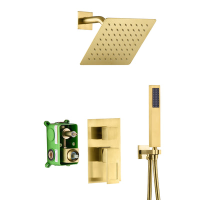 Geborsteld gouden messing regendouchekraansysteem met inbouwklep