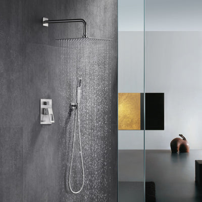 Brushed Nickel Rain Shower System with Pressure Balance Valve