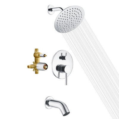 Sumerain bad- en douchekraan met klep, douchebadset met drukbalanskraan, 8 inch regendouchekop en watervaluitloop chroomafwerking