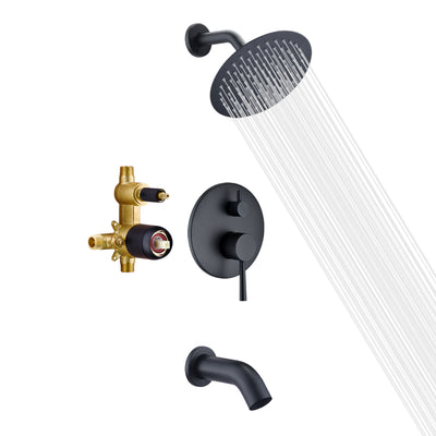Sumerain bad- en douche afwerkset met inbouwklep, zwarte douchekraan met baduitloop, 8 inch douchekop, drukbalans cartridge