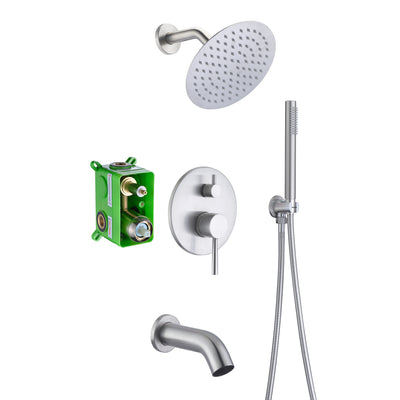 Geborsteld nikkel douchesysteem met waterval badkraan, 8 inch regendouche en handdouche inbegrepen