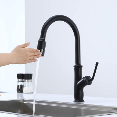 Touchless keukenkraan zwart met uittrekbare sproeier, twee bewegingssensoren