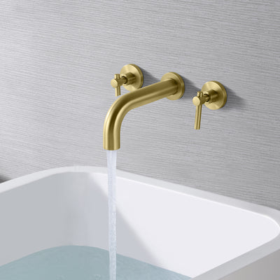 SUMERAIN Wall Mount Tub Faucet Brushed Gold Bathtub Faucet 3 Hole Tub Filler with Rough in Valve