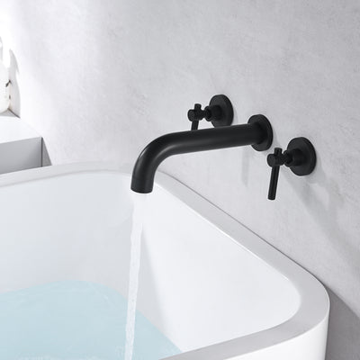 SUMERAIN Matte Black Bath Tub Faucet Set Wall Mount Bathtub Filler Two Handle